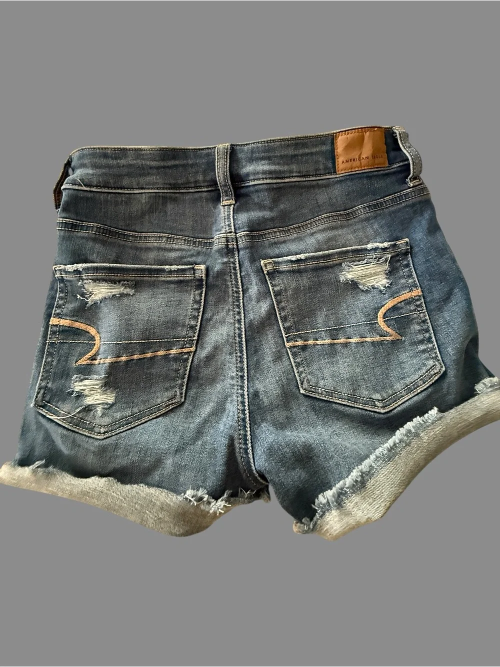 American Eagle Outfitters Distressed Button-Fly Denim Shorts - Blue